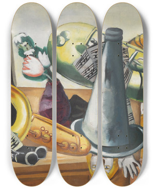 Triptych art skateboard deck of Max Beckmann Still Life With Saxophones by Max Beckmann (1884-1950)