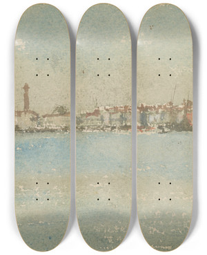 Triptych art skateboard deck of James Abbott Mcneill Whistler Venice Harbor by James Abbott Mcneill Whistler (1834-1903)