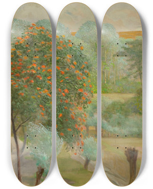 Triptych art skateboard deck of Jacek Malczewski Landscape With Rowanberry by Jacek Malczewski (1854-1929)