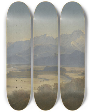 Triptych art skateboard deck of Eduard Wilhelm Pose Mountainscape by Eduard Wilhelm Pose (1812-1878)