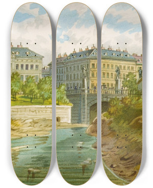 Triptych art skateboard deck of Franz Gerasch Die Elisabethbrcke Ber Den Wienflu by Franz Gerasch (1826-1906)