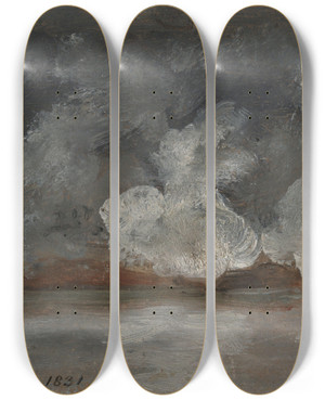 Triptych art skateboard deck of Johan Christian Dahl Smoke From Cannon Shots by Johan Christian Dahl (1788-1857)