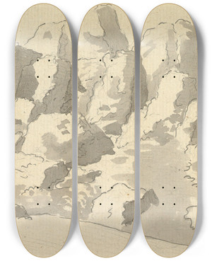 Triptych art skateboard deck of Thomas Sandby Design For Rockwork At Virginia Water Windsor Great Park_2 by Thomas Sandby (1721-1798)