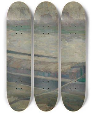 Triptych art skateboard deck of Gustave De Smet View Of The Stropbrug In Ghent by Gustave De Smet (1877-1943)