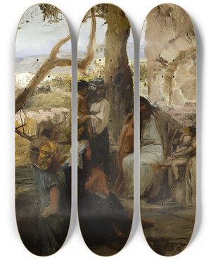 Triptych art skateboard deck of Henryk Siemiradzki Christ Among Children by Henryk Siemiradzki (1843-1902)