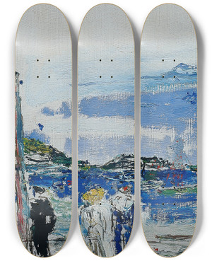 Triptych art skateboard deck of Wilhelm Thny Matrosen Am Strand by Wilhelm Thony (1888-1949)