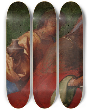 Triptych art skateboard deck of Titian The Circumcision Ofchrist by Titian (1488-1576)