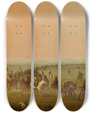 Triptych art skateboard deck of Alfred Jacob Miller Caravan En Route Sir William Drummond Stewarts Caravan by Alfred Jacob Miller (1810-1874)