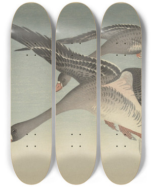 Triptych art skateboard deck of Ohara Koson Geese At Full Moon_1 by Ohara Koson (1877-1945)