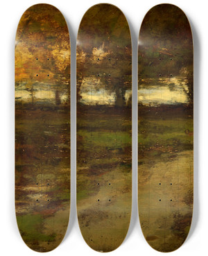 Triptych art skateboard deck of John Francis Murphy Landscape_2 by John Francis Murphy (1853-1921)
