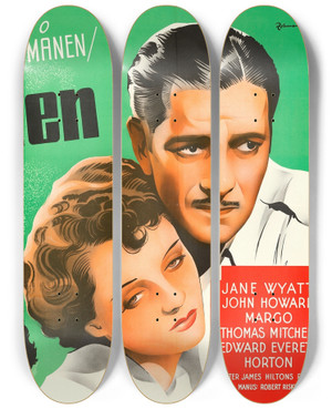 Triptych art skateboard deck of Eric Rohman Lost Horizon by Eric Rohman (1891-1949)