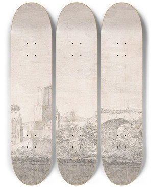 Triptych art skateboard deck of Pierre Charles Jombert View Of Rome From The Palatine by Pierre Charles Jombert (1748-1825)