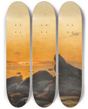 Triptych art skateboard deck of Julius Sergius Klever Sunset by Julius Sergius Klever (1850-1924)