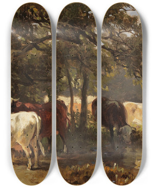 Triptych art skateboard deck of Friedrich Voltz Khe An Einem See_2 by Friedrich Voltz (1817-1886)