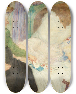 Triptych art skateboard deck of Abel Faivre La Tireuse De Cartes by Abel Faivre (1867-1945)