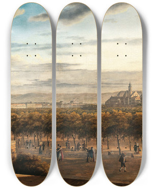 Triptych art skateboard deck of Johann Heinrich Hintze A View Of Vienna From The Terrace Of Palais Schwarzenberg by Johann Heinrich Hintze (1800-1861)