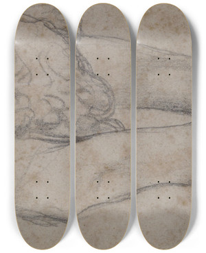 Triptych art skateboard deck of Jean Auguste Dominique Ingres Etude Dhomme Prostern by Jean Auguste Dominique Ingres (1780-1867)