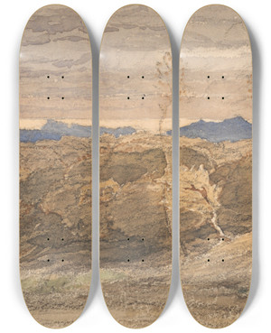 Triptych art skateboard deck of Samuel Palmer Scene In Wales by Samuel Palmer (1805-1881)