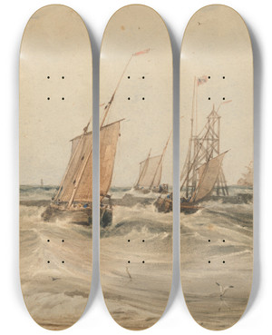 Triptych art skateboard deck of Franois Louis Thomas Francia Boulogne Harbour by Francois Louis Thomas Francia (1772-1839)