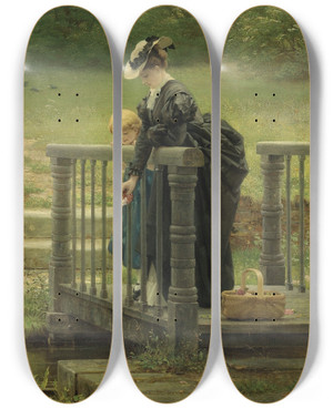 Triptych art skateboard deck of George Dunlop Leslie Fortunes by George Dunlop Leslie (1835-1921)
