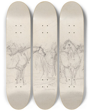 Triptych art skateboard deck of Sawrey Gilpin Group Of Horses by Sawrey Gilpin (1733-1807)