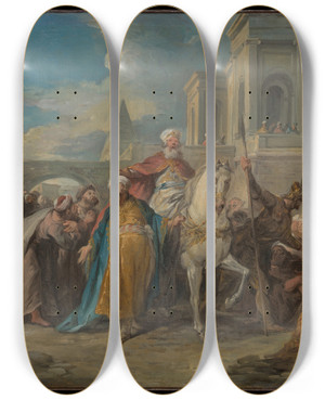Triptych art skateboard deck of Franois De Troy The Triumph Of Mordecai by Franois de Troy (1645-1730)