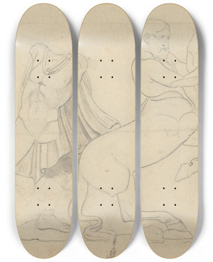 Triptych art skateboard deck of William Pars Sketch Of Centaurs And Lapiths From A Frieze by William Pars (1742-1782)