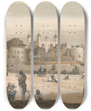 Triptych art skateboard deck of Thomas Shotter Boys The Tower And The Mill by Thomas Shotter Boys (1803-1874)