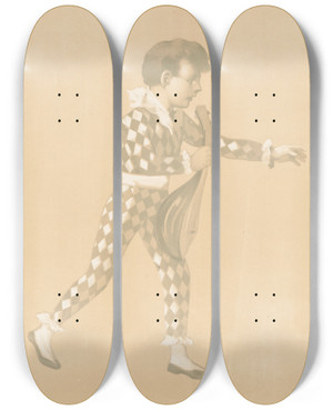 Triptych art skateboard deck of Jean De Paleologue Child Chasing A Dog Who Is Chasing A Goose by Jean de Paleologue (1855-1942)