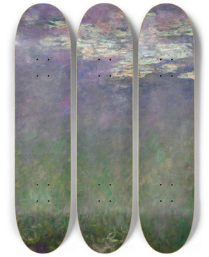 Triptych art skateboard deck of Claude Monet Water Lilies Agapanthus by Claude Monet (1840-1926)