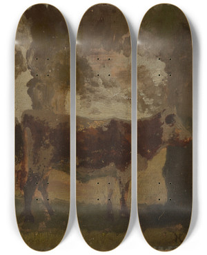 Triptych art skateboard deck of Hermann Baisch Khe Unter Bumen by Hermann Baisch (1846-1894)