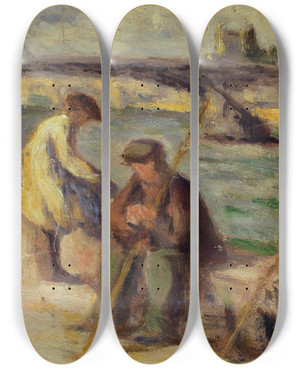 Triptych art skateboard deck of Maximilien Luce La Berge Du Quai Malaquais by Maximilien Luce (1858-1941)