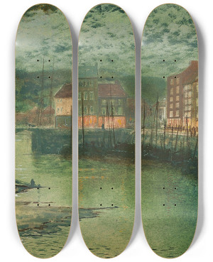 Triptych art skateboard deck of John Atkinson Grimshaw Whitby Docks by John Atkinson Grimshaw (1836-1893)