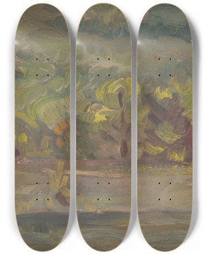 Triptych art skateboard deck of Arnold Peter Weiszkubnan Landscape With A River by Arnold Peter Weisz-Kubnan (1898-1944)