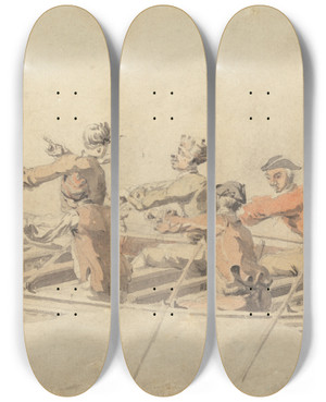 Triptych art skateboard deck of Samuel Scott A Ships Boat by Samuel Scott (1697-1772)