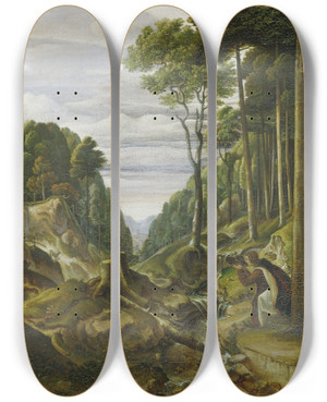Triptych art skateboard deck of Johann Heinrich Ferdinand Olivier Procession Of Pilgrims In The Forest by Johann Heinrich Ferdinand Olivier (1785-1841)