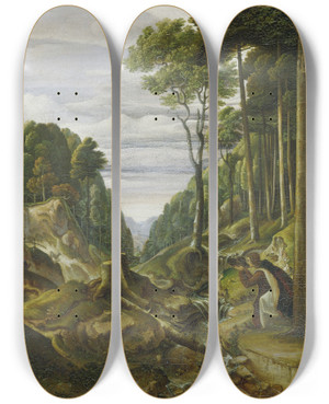 Triptych art skateboard deck of Ferdinand Olivier Procession Of Pilgrims In The Forest by Ferdinand Olivier