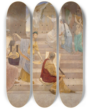 Triptych art skateboard deck of Alberto Fuster Aphotheosis Of Peace by Alberto Fuster (1872-1922)