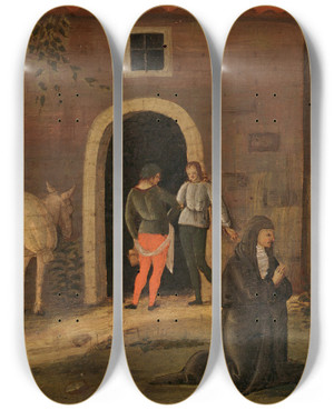 Triptych art skateboard deck of Circle Of Pietro Perugino Saint Nicholas Of Tolentino Rescuing A Boy From Drowning by circle of Pietro Perugino (1446-1523)