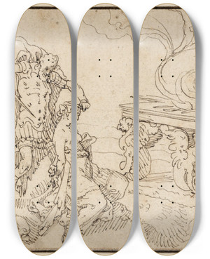 Triptych art skateboard deck of Pieter Aertsen The Sacrifice Of Iphigenea by Pieter Aertsen (1508-1575)