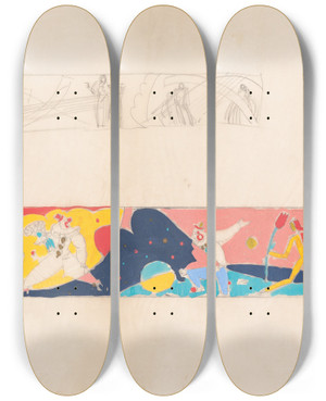 Triptych art skateboard deck of Winold Reiss Design For Mural In Unidentified Bar Or Restaurant Study For Mural by Winold Reiss (1886-1953)