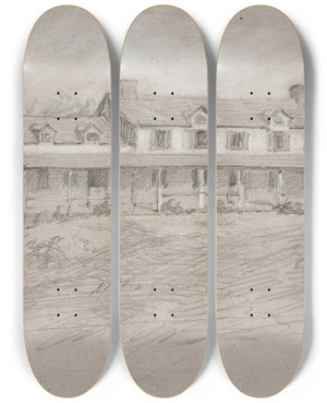 Triptych art skateboard deck of Edwin Austin Abbey Sketch Of A Countryhome by Edwin Austin Abbey (1852-1911)