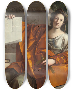 Triptych art skateboard deck of Laurent De La Hyre Allegory Of Geometry by Laurent de la Hyre (1606-1656)