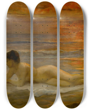 Triptych art skateboard deck of Frederick Arthur Bridgman Coucher De Soleil by Frederick Arthur Bridgman (1847-1928)