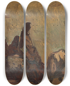 Triptych art skateboard deck of Cyprin Majernk Refugees_6 by Cyprian Majernik (1909-1945)