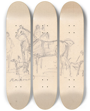 Triptych art skateboard deck of Sawrey Gilpin Hound Trial With Hounds Named by Sawrey Gilpin (1733-1807)