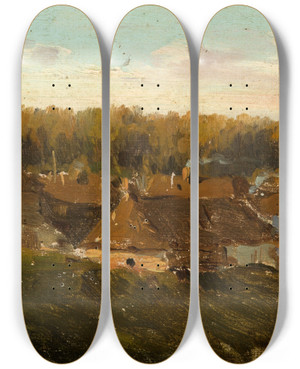 Triptych art skateboard deck of Jzef Szermentowski Volhynian Village by Jozef Szermentowski (1833-1876)