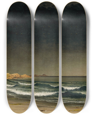 Triptych art skateboard deck of Martin Johnson Heade Approaching Storm Beach Near Newport by Martin Johnson Heade (1819-1904)