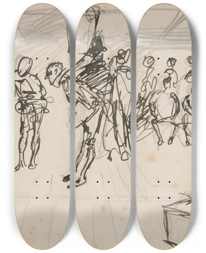 Triptych art skateboard deck of Edwin Austin Abbey Study For A Matrimonialspeculation by Edwin Austin Abbey (1852-1911)