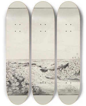Triptych art skateboard deck of Max Klinger Huldigung Ein Handschuh Opus Vi Blatt 6 by Max Klinger (1857-1920)